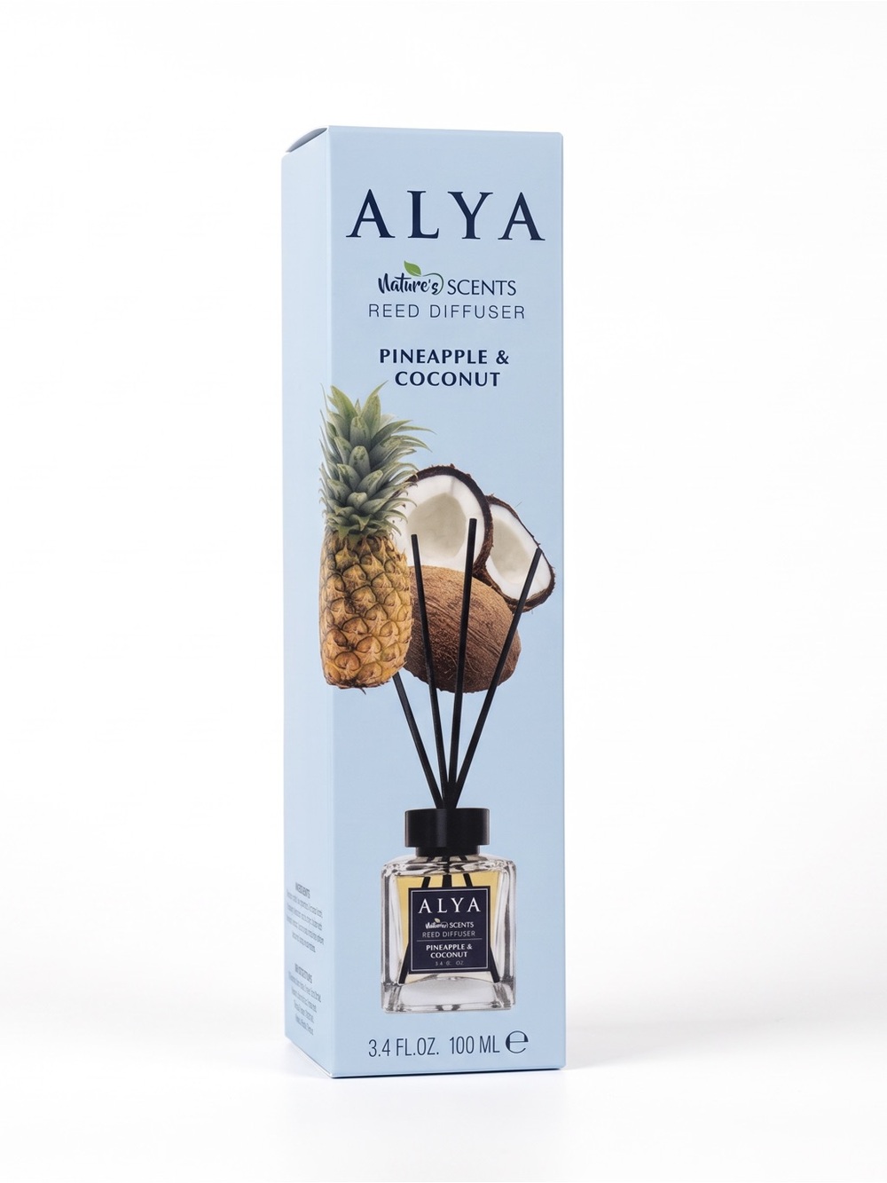 ALYA Pineapple & Coconut Reed Diffuser — Light Blue & Black Packaging